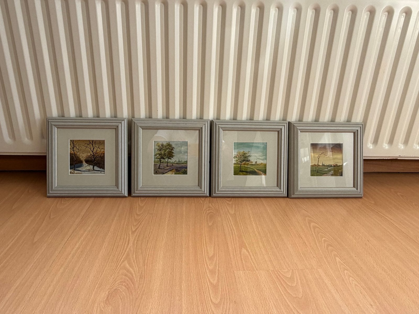 Set van 4 AK schilderijtjes - Landschap door de seizoenen, Ophalen, Paneel, Realistisch, Landschap