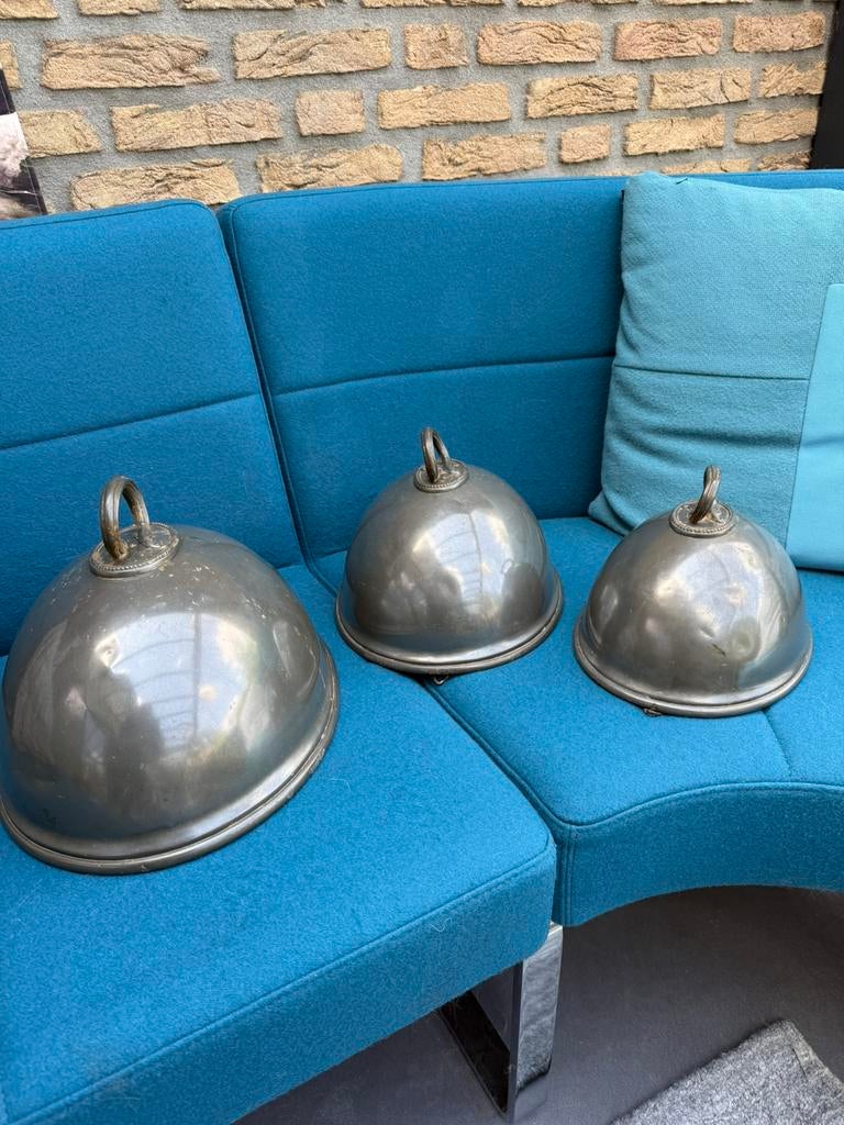 Antieke cloche drie stuks verzilverd James Dixon, Antiek en Kunst, Antiek | Tin, Verzenden