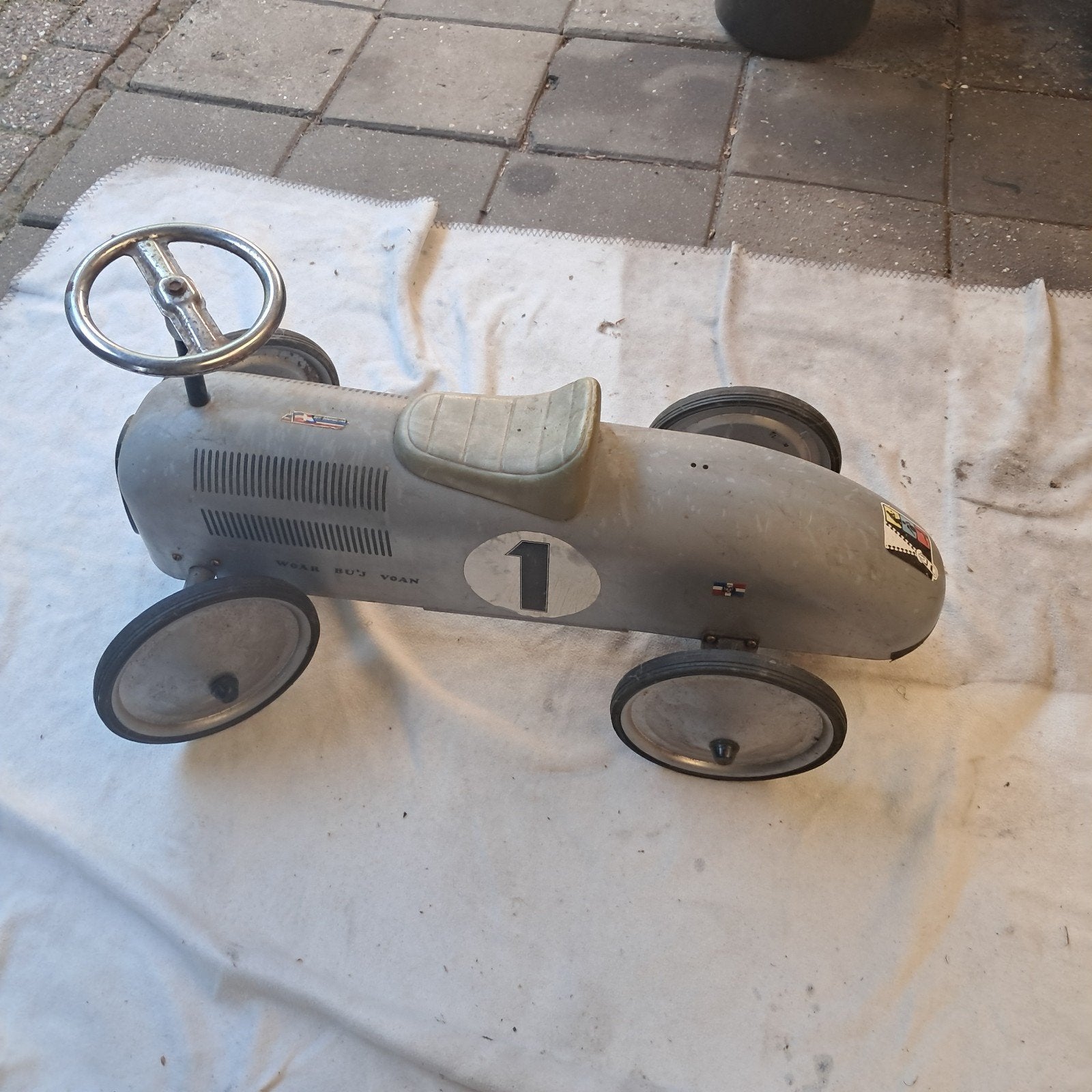 Vintage Trapauto Raceauto Nr. 1 - Klassiek Speelgoed, Ophalen of Verzenden, Gebruikt, Trapvoertuig