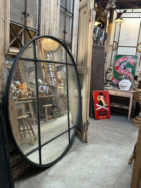 stoere ronde spiegel facet geslepen glas grote wandspiegel, Huis en Inrichting, 100 tot 150 cm, Rond, 125 cm of meer, Ophalen of Verzenden