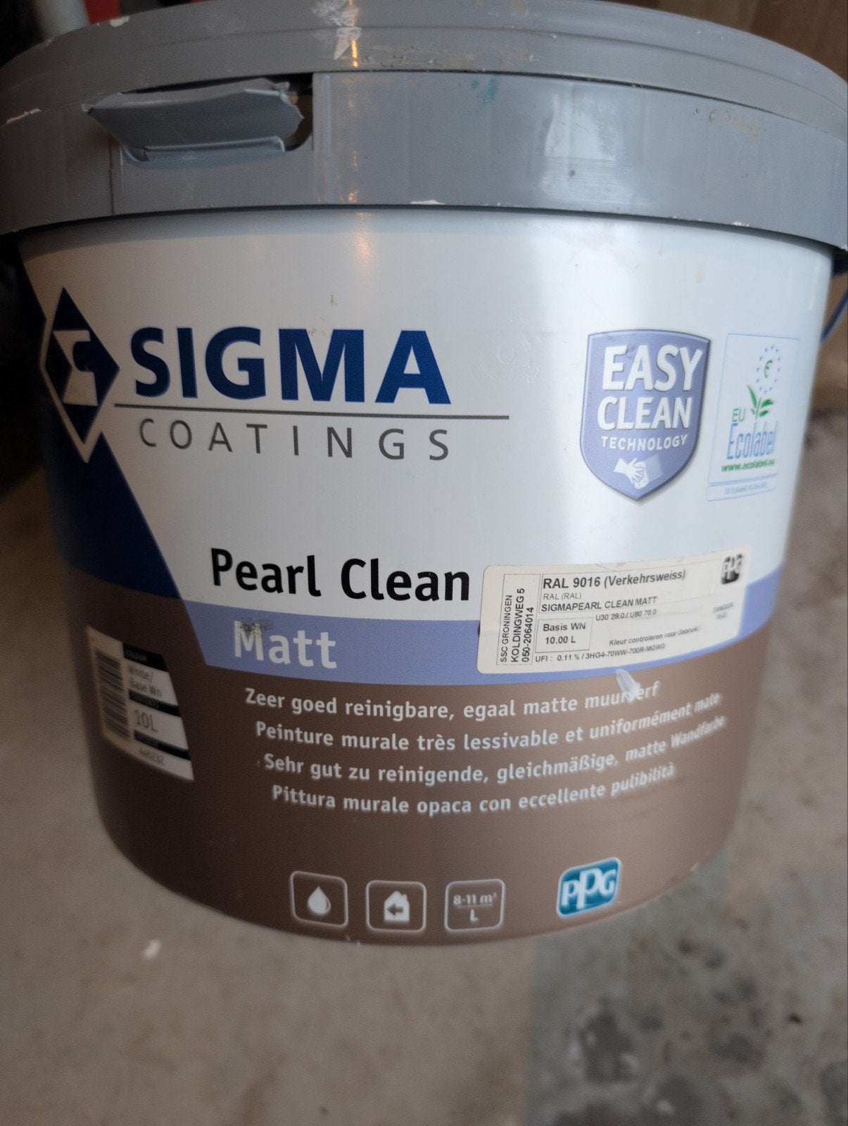 Sigma Pearl Clean Matt Muurverf RAL 9016 (ca. 4 liter), Ophalen