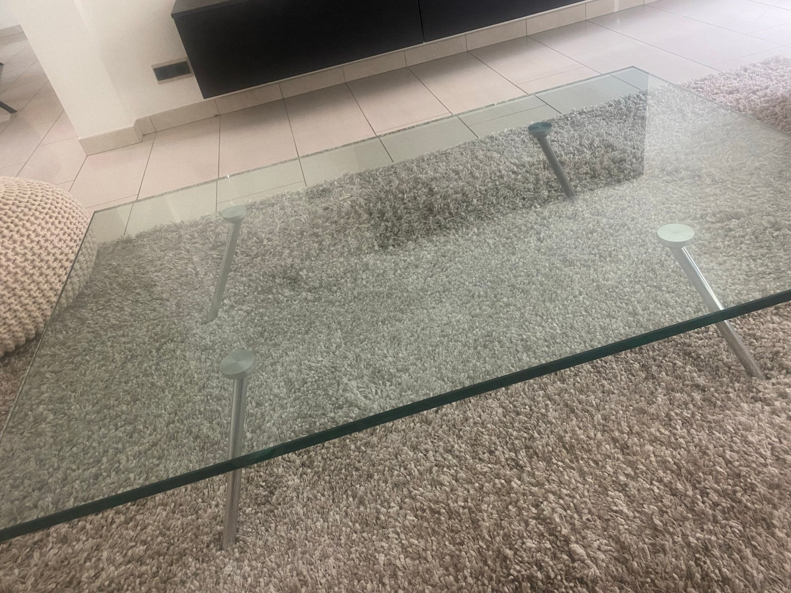 Design Glazen Salontafel van Henk Vos 130x85x30 cm, Ophalen, Gebruikt, 100 tot 150 cm, 50 tot 100 cm