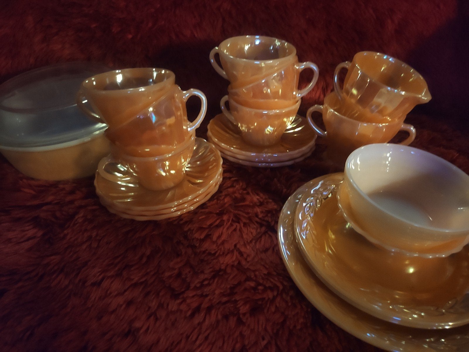 Vintage Fire-King Peach Lustre servies 20-delig USA, Ophalen of Verzenden