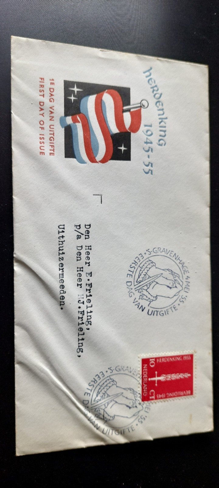 Eerste dagenvelope  E22 bevrijdingzegel 1955., Postzegels en Munten, Postzegels | Eerstedagenveloppen, Ophalen, Beschreven, Nederland