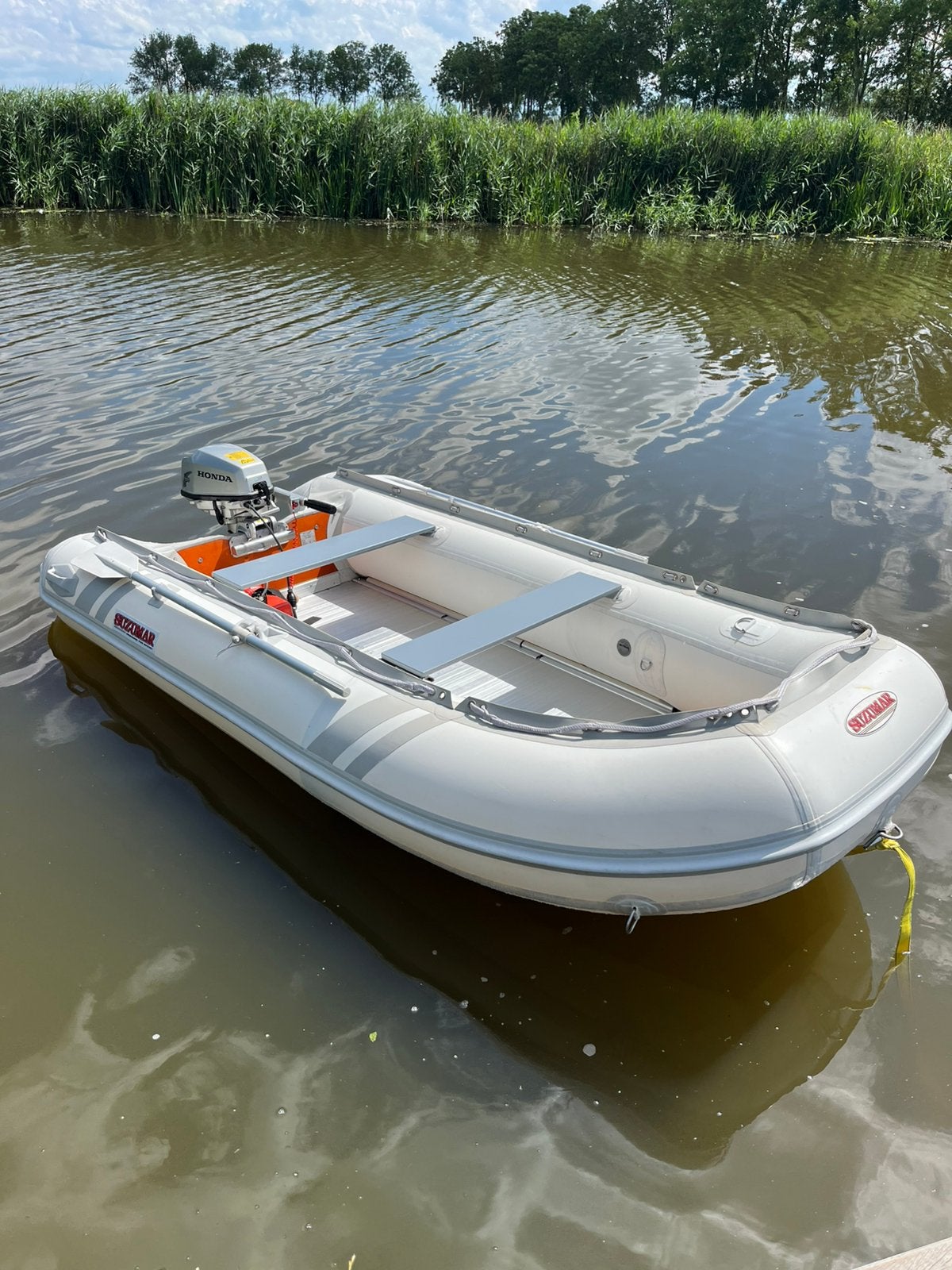Suzemar alu 360 met trailer en motor 5 of 6 of 9.9 pk, Watersport en Boten, Rubberboten, Ophalen, Aluminium, Peddels, Suzumar