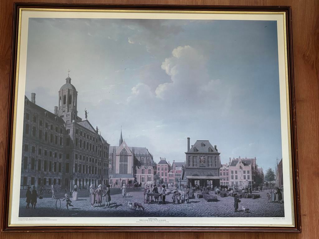 Ingelijste reproductie 'Gezicht op de Dam' Isaac Ouwater, Antiek en Kunst, Ophalen