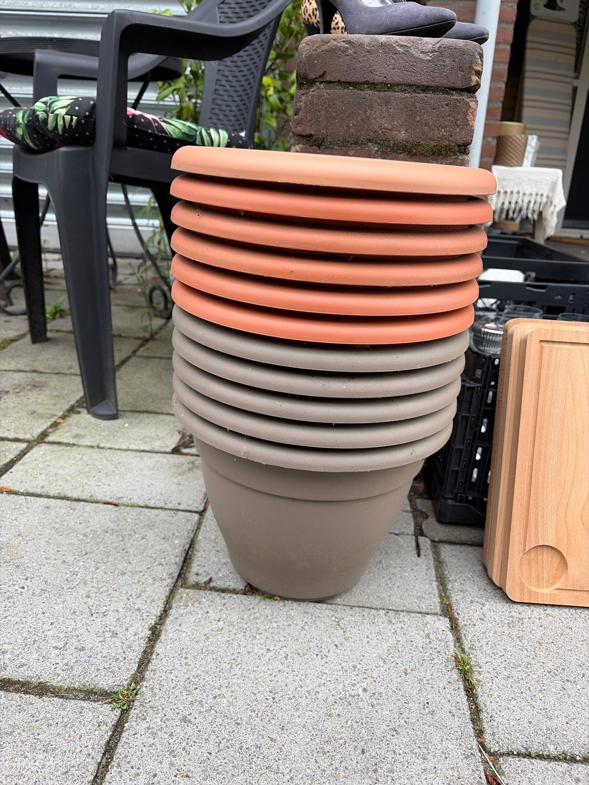 Elho plantenpotten voor buiten - 5 terracotta, 5 taupe, Ophalen, Kunststof, Gebruikt, Balkon