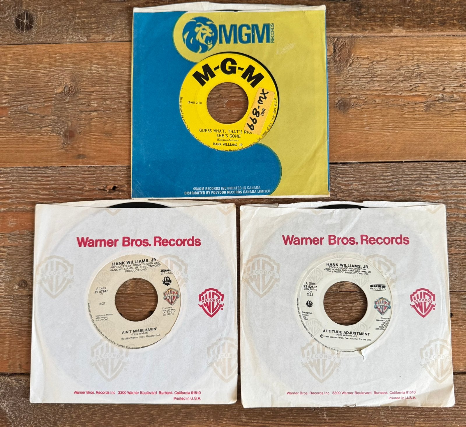 Hank Williams JR 3 singles, Gebruikt, 7 inch, Ophalen of Verzenden, Overige typen