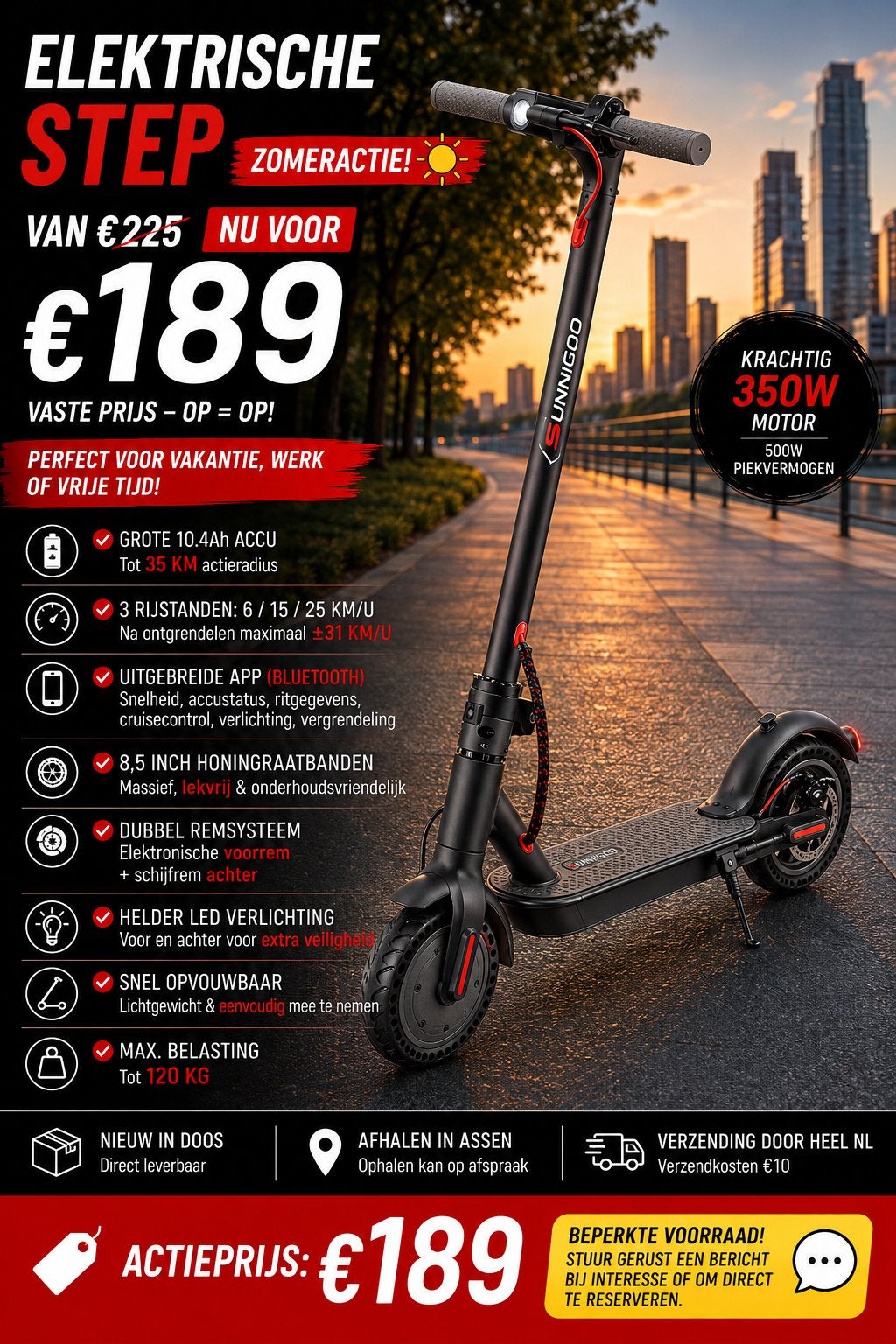 ️ SUNNIGOO Elektrische Step 2026 – Zomeractie €189 ️, Fietsen en Brommers, Ophalen of Verzenden, Nieuw, Elektrische step (E-scooter)