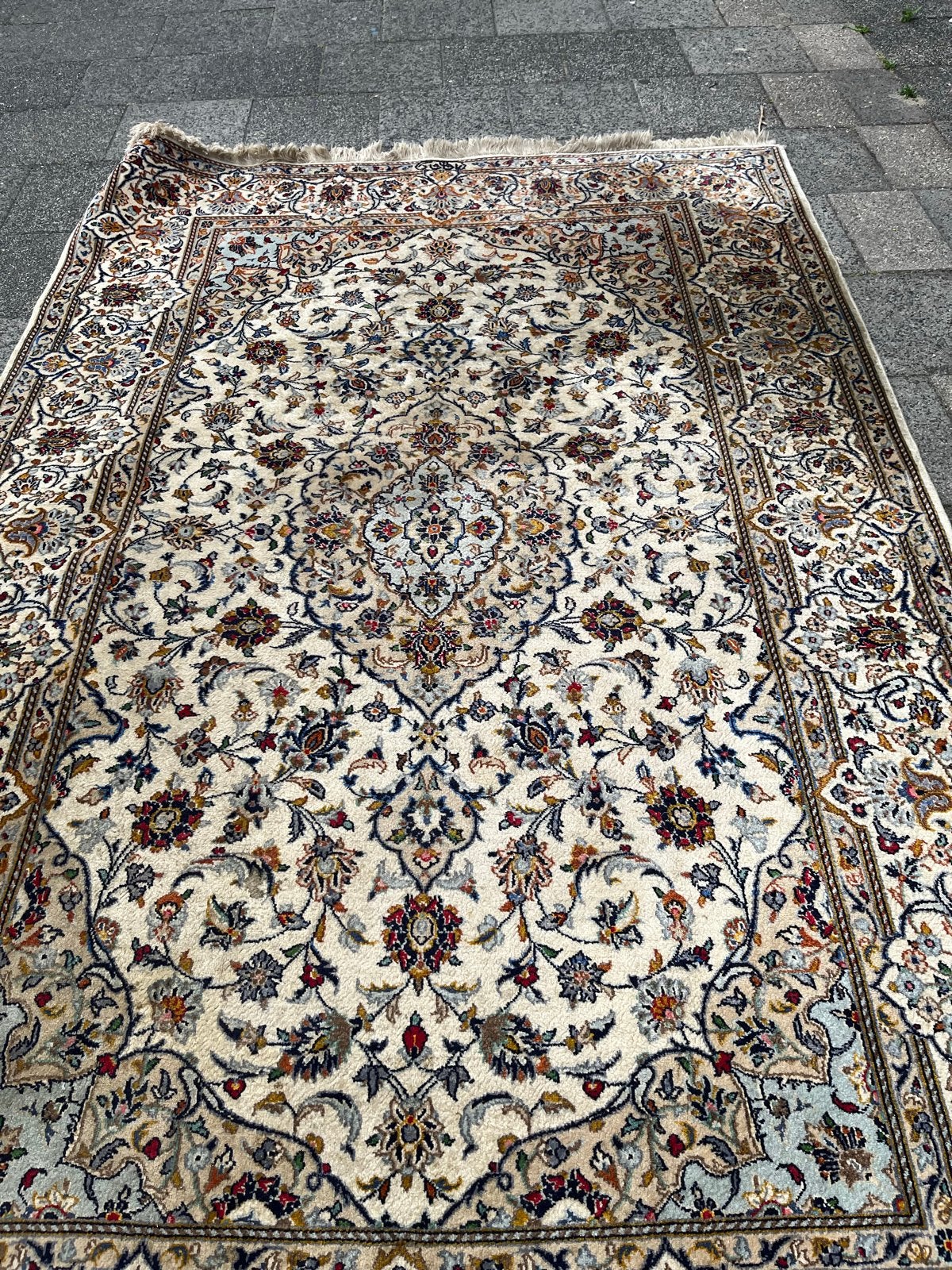 Perzisch handgemaakt tapijt Kashan Iran 225x126 cm, Gebruikt, 100 tot 150 cm, 200 cm of meer, Ophalen of Verzenden