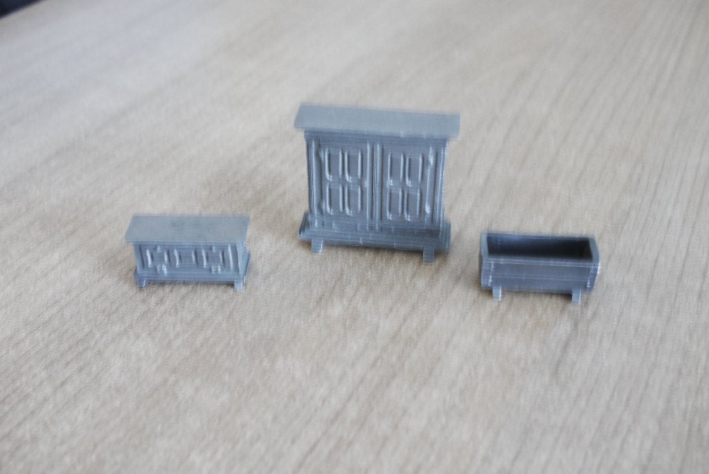 tin miniatuur 3 x kast , plantenbak , dressoir engel 90% tin, Ophalen of Verzenden