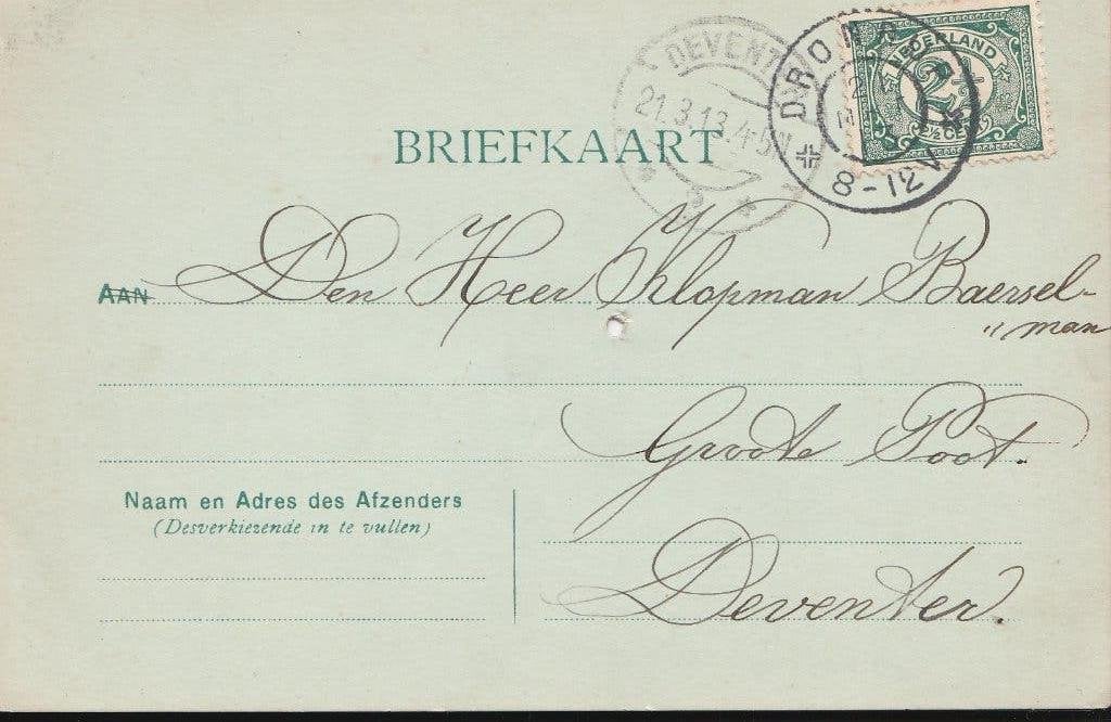 DRONRIJP 1913 Afz O. VENSTRA bestelt 'n kistje koek 30 stuks, Verzamelen, Ophalen of Verzenden, Voor 1920, Gelopen, Friesland