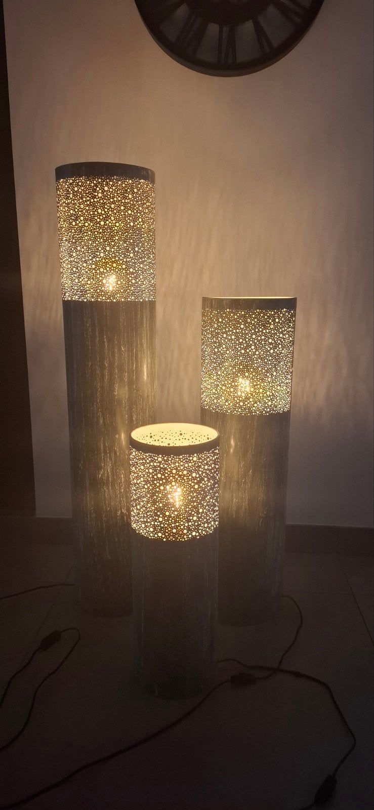 3 staande vloerlampen lichtgrijs, Ophalen, Zo goed als nieuw