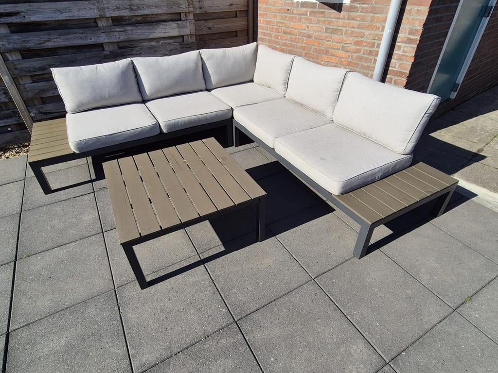 Aluminium Loungeset 246 x 246 cm (Bezorging mogelijk), 5 zitplaatsen, Bank, Aluminium, Ophalen of Verzenden