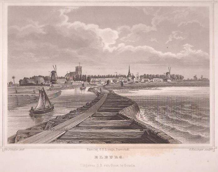Elburg Staalgravure door G. Heisinger.1862. Terwen, Antiek en Kunst, 1800 - 1899, Stadsgezicht, 13 cm, 17 cm