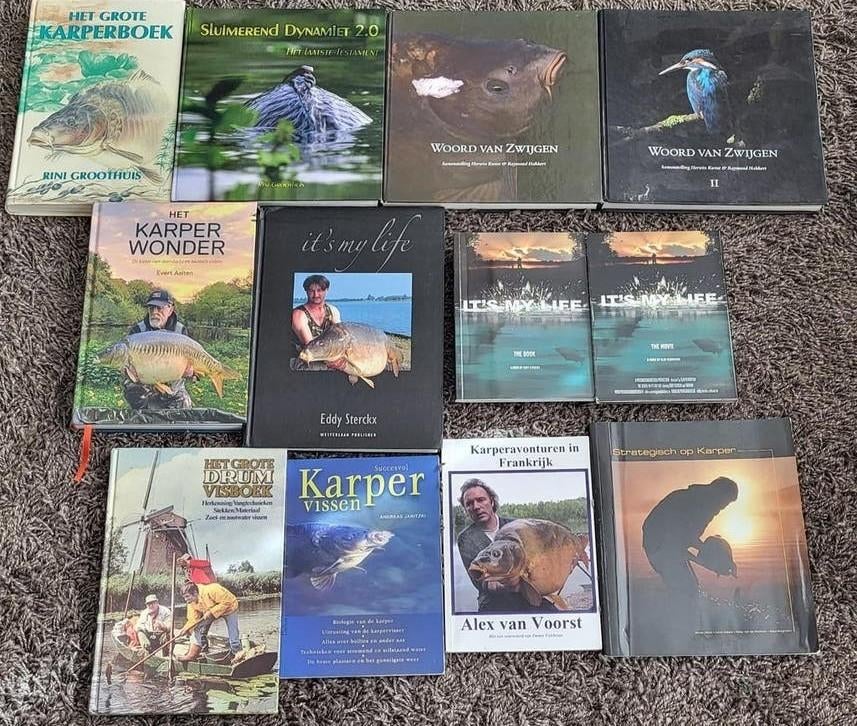 Grote collectie karpervisboeken, Ophalen of Verzenden