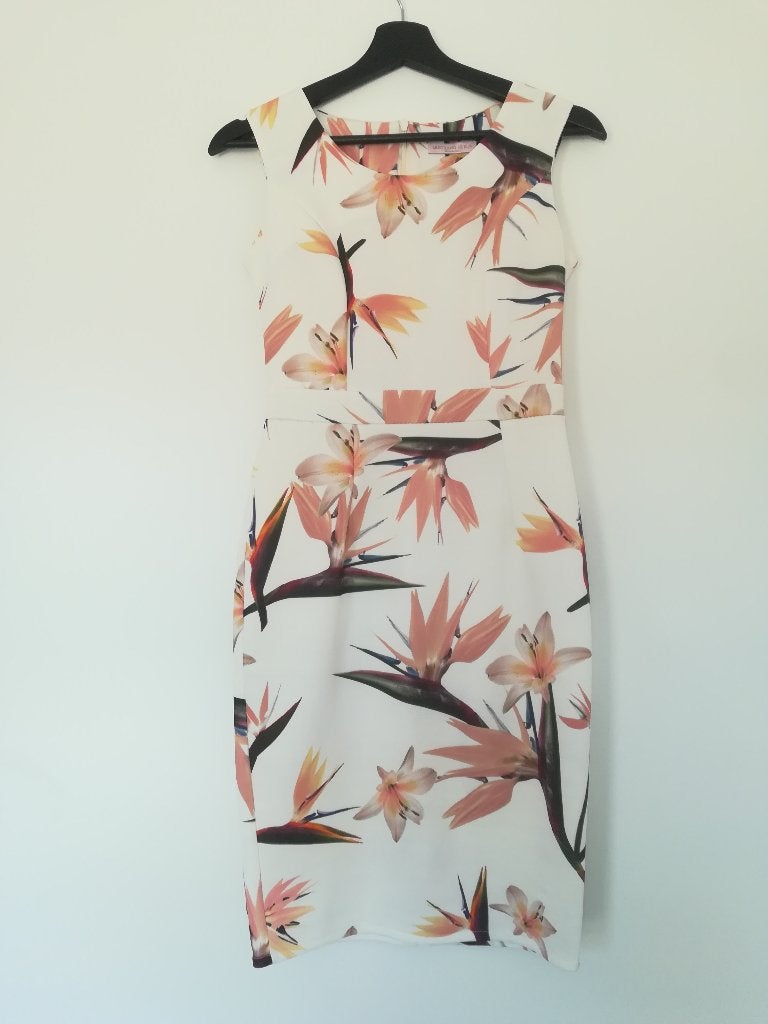 Musthaves by Elja Cocktailjurk Jurk Wit met Bloemen maat S, Wit, Musthaves by Elja, Ophalen of Verzenden, Zo goed als nieuw