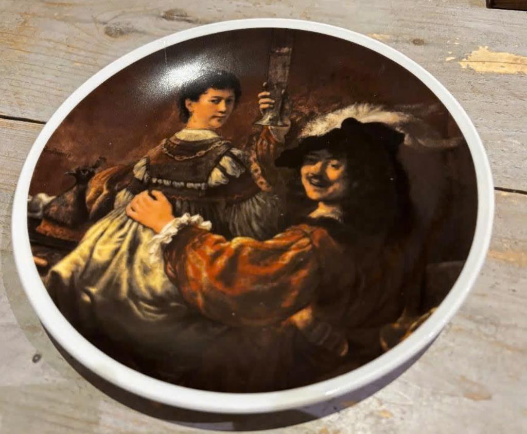 Antiek porseleinen wandbord met zelfportret Rembrandt (19 cm, Antiek en Kunst, Ophalen of Verzenden