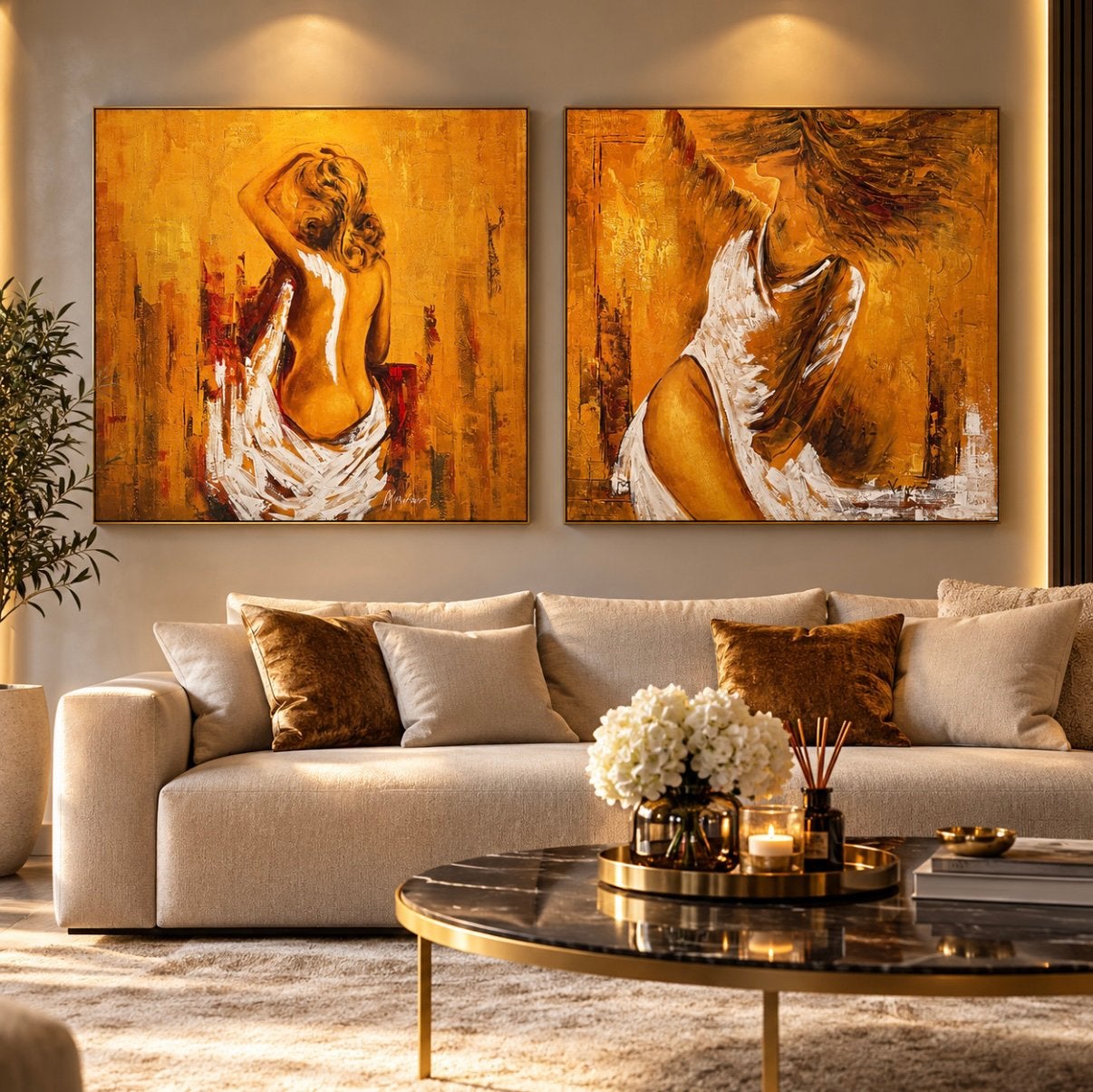 Twee grote schilderijen op canvas - 100 100 cm, Ophalen, Portret