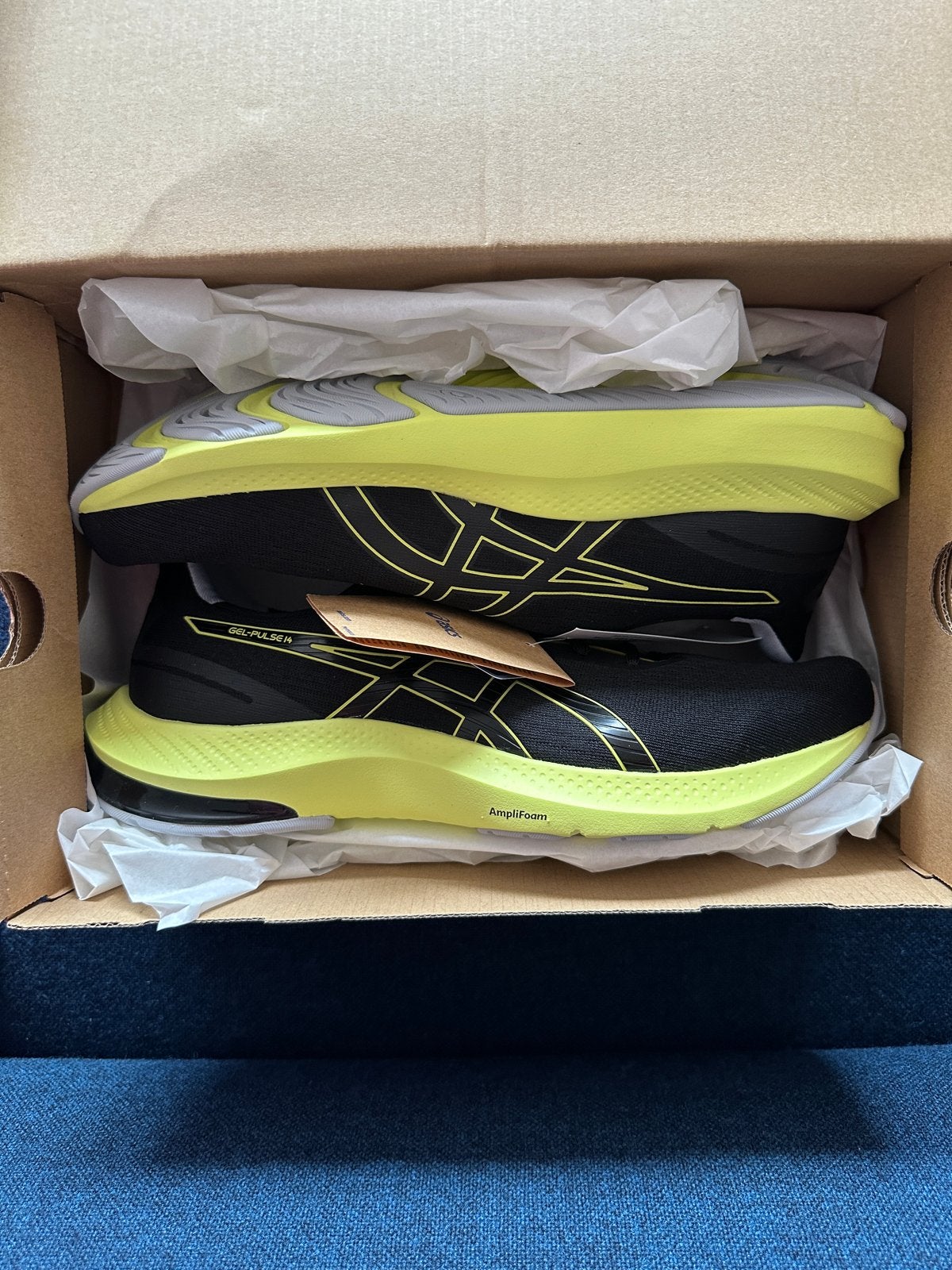 ASICS GEL-PULSE 14 hardloopschoenen - Zwart/Glow Yellow, Ophalen of Verzenden, Nieuw, Zwart, Sneakers of Gympen