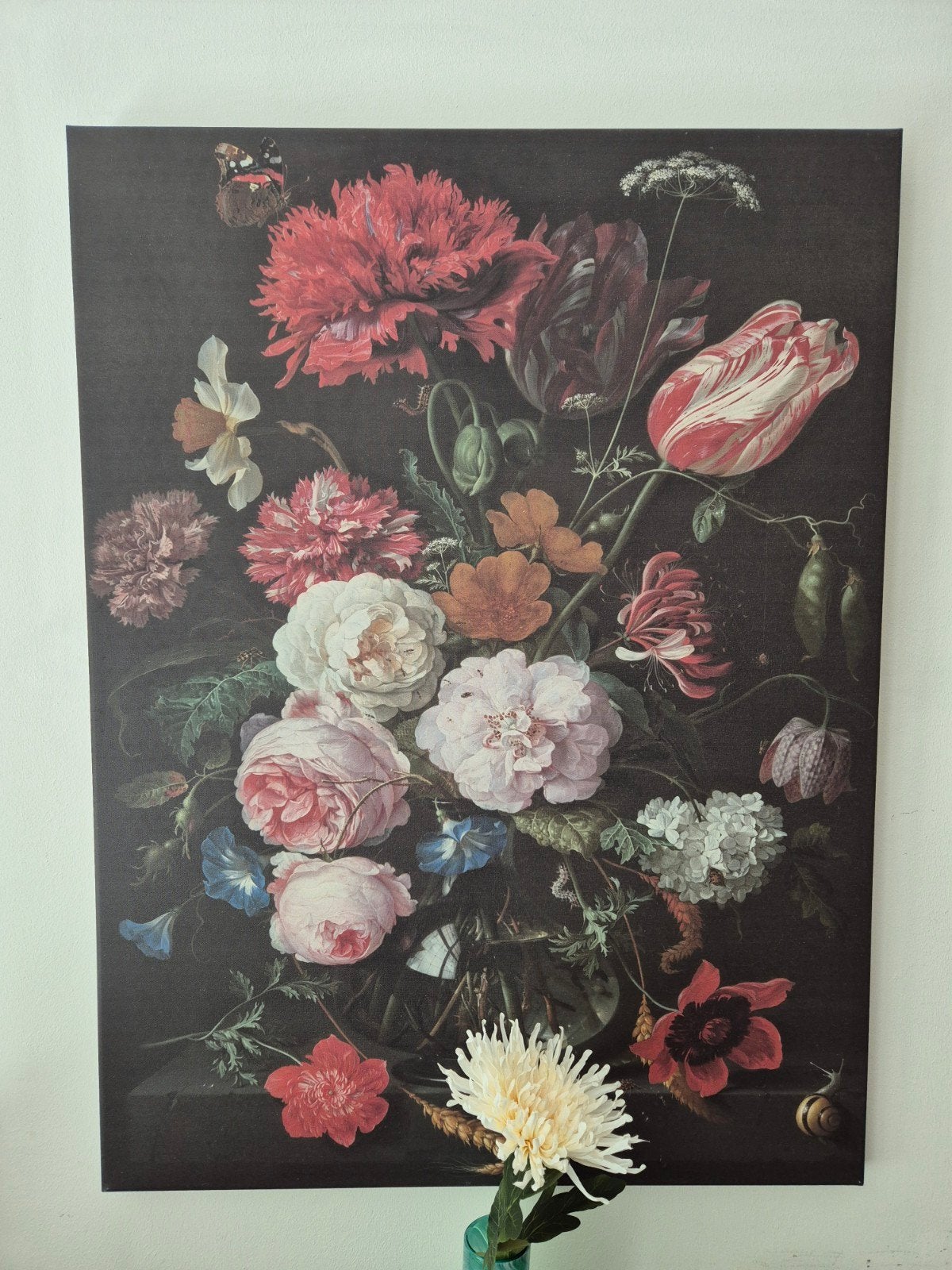 Canvas schilderij bloemenstilleven (vintage look) 75x100 cm, Ophalen, Zo goed als nieuw, Schilderij, 75 – 100