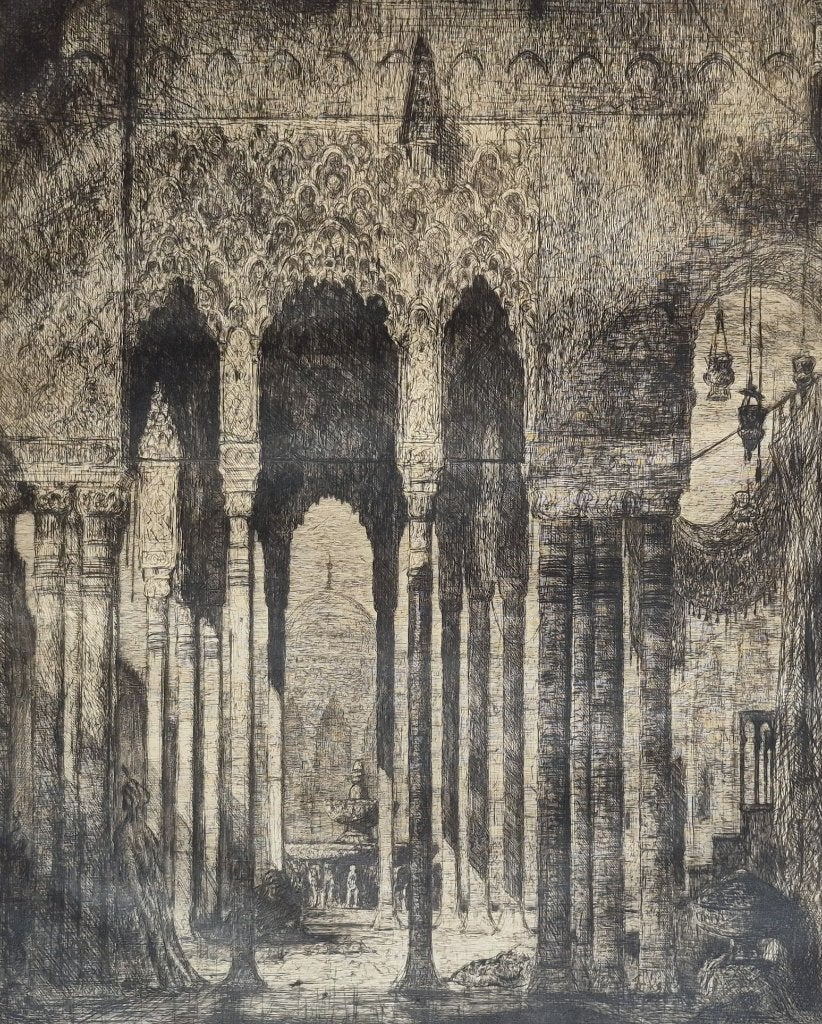 Marius Bauer - ets - Paleis in Engelsch Indie, gesigneerd, Ets, Architectuur, Origineel, 58 cm