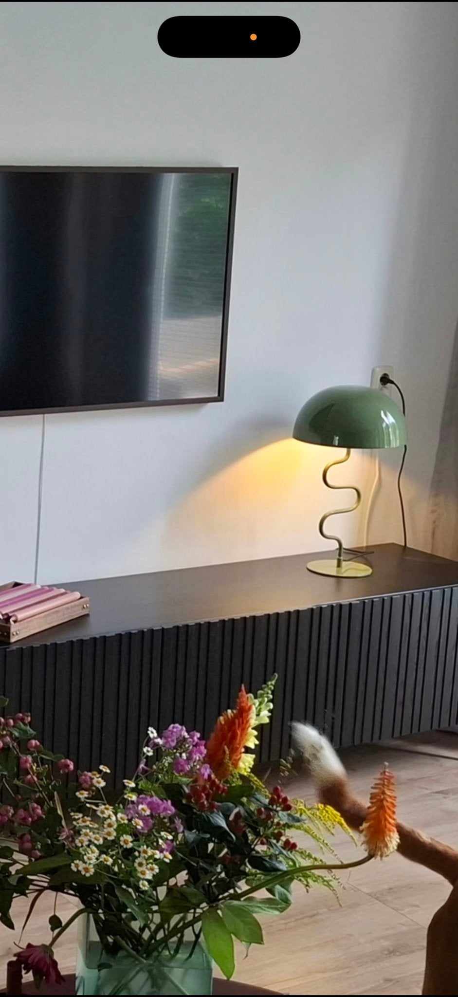 Groene Mushroom Tafellamp met Slinger Voet, Metaal, Ophalen of Verzenden, Zo goed als nieuw, Groen