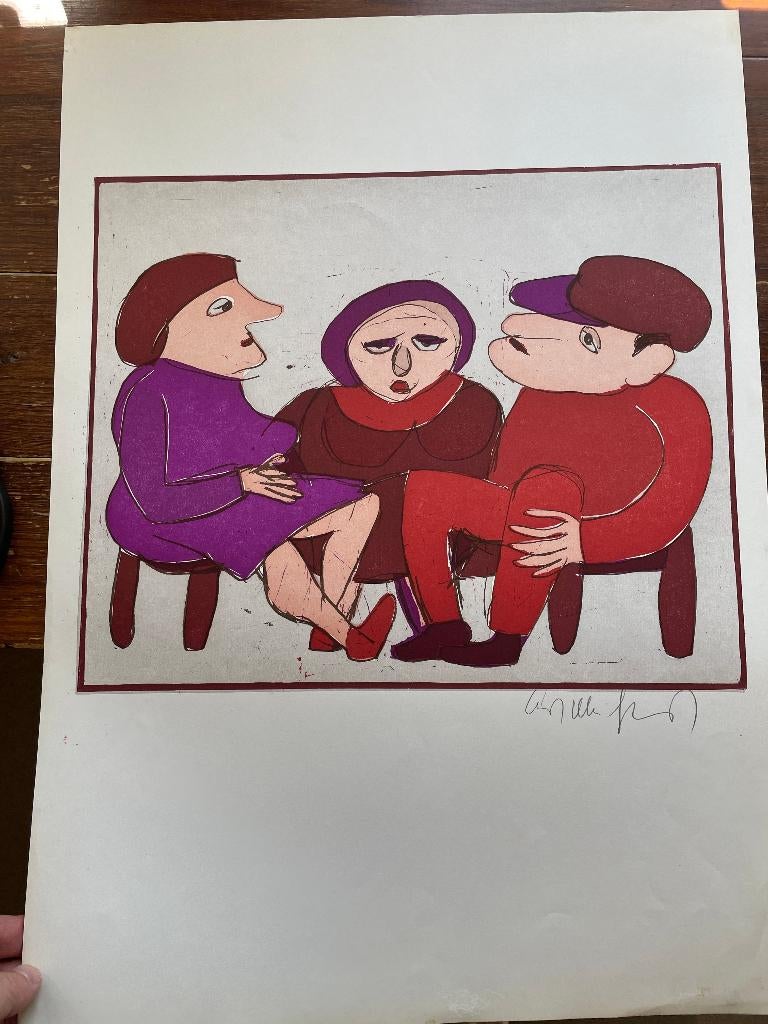 Kurt Mühlenhaupt Im Gespräch gesigneerd, niet gedateerd, Antiek en Kunst, Kunst | Litho's en Zeefdrukken, Gesigneerd, Ophalen of Verzenden