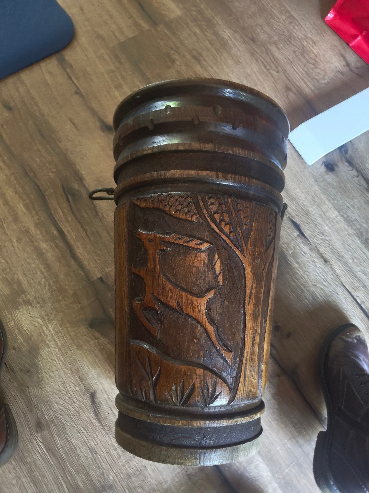 Vintage handgesneden mahoniehouten paraplubak, Ophalen of Verzenden