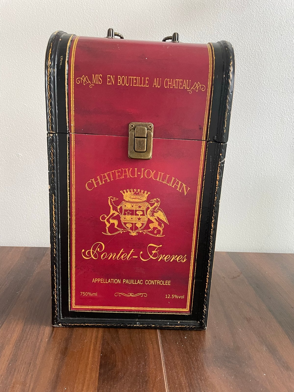 Decoratieve Wijnkist 'Chateau-Joullian' voor 2 flessen, Huis en Inrichting, Woonaccessoires | Wijnrekken, Gebruikt, Ophalen of Verzenden