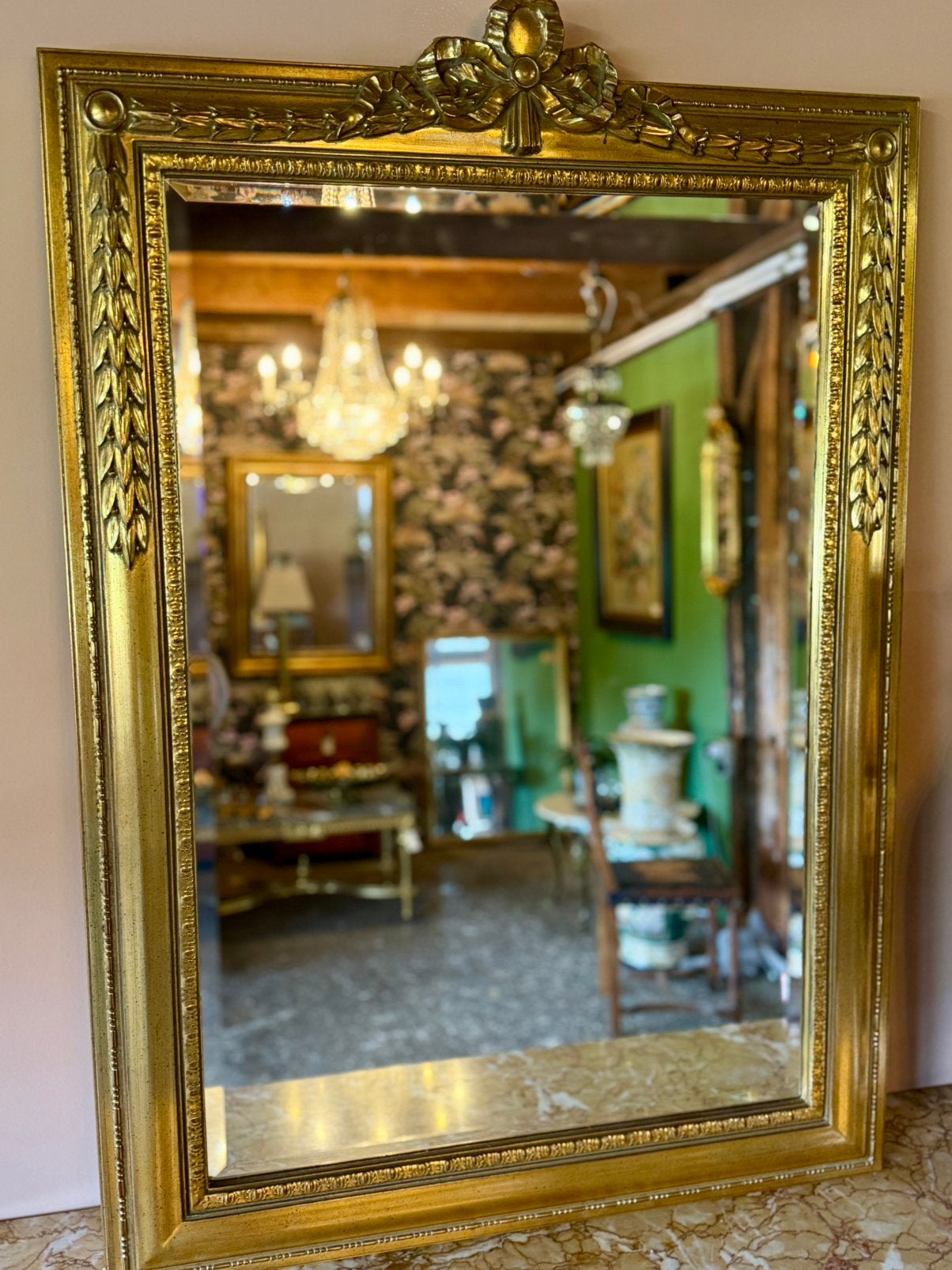 Vintage Gouden Spiegel- Strikspiegel Deknudt, Huis en Inrichting, Ophalen, 100 tot 150 cm, Zo goed als nieuw, Rechthoekig