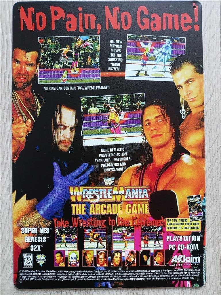 WWF Wrestlemania wwe Metalen Retro arcade Wandbord, Vechten, Verzenden, 1 speler, Nieuw