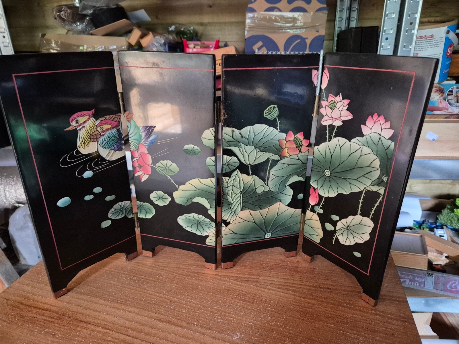 Decoratief miniatuur kamerscherm met eenden en lotusbloemen, Ophalen of Verzenden