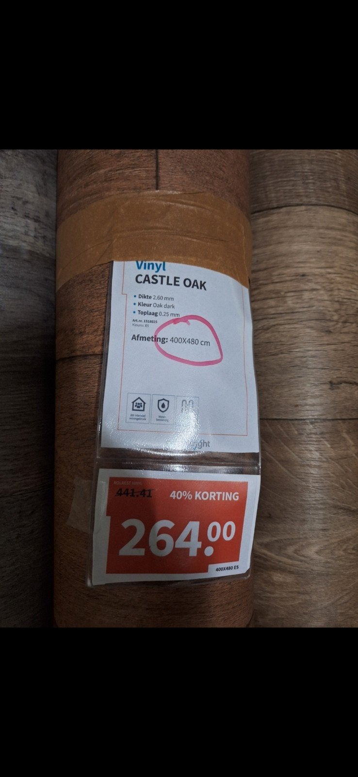 Vinyl vloer Castle Oak 200x245cm - Nieuw, Huis en Inrichting, Stoffering | Vloerbedekking, Ophalen, Bruin, Nieuw, Minder dan 5 m²
