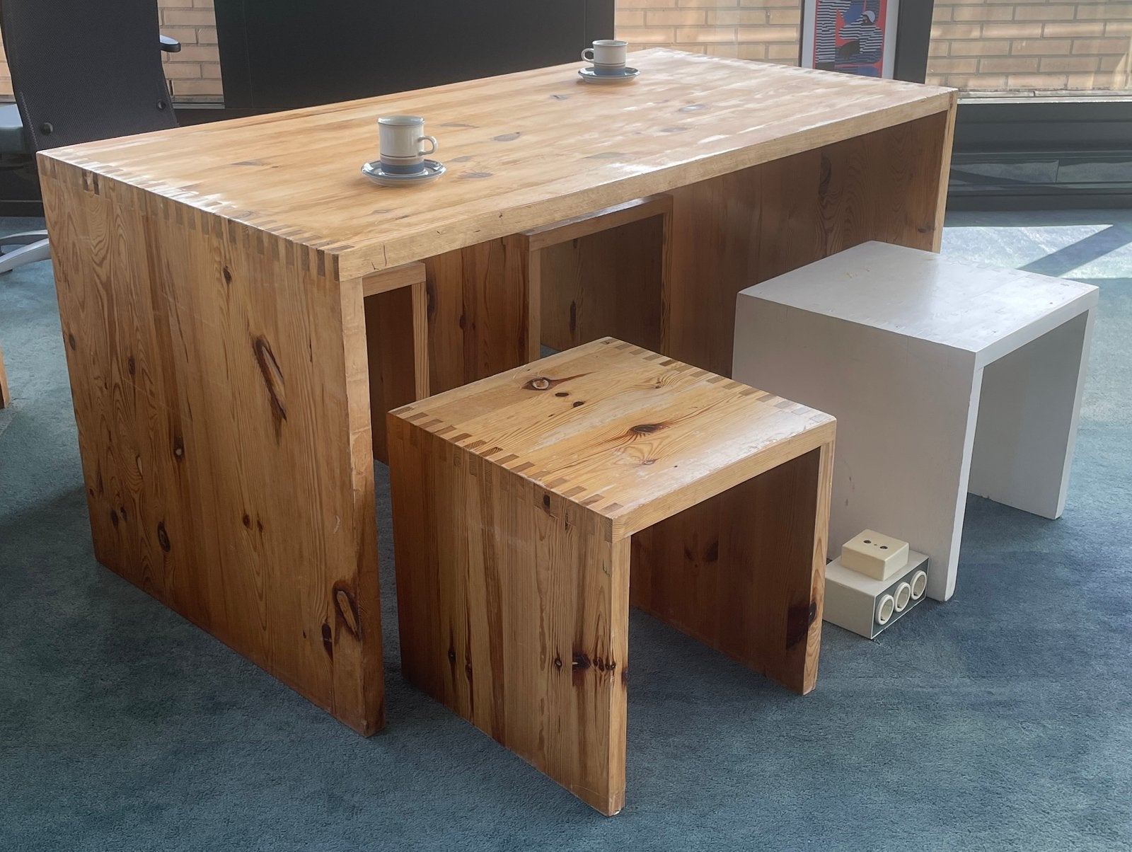 Massief grenen houten tafel met 4 krukken, Ophalen, Gebruikt, Rechthoekig, 50 tot 100 cm