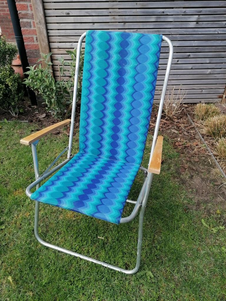 Retro Vintage Klapstoel Campingstoel Strandstoel Blauw, Ophalen of Verzenden, Gebruikt, Campingstoel