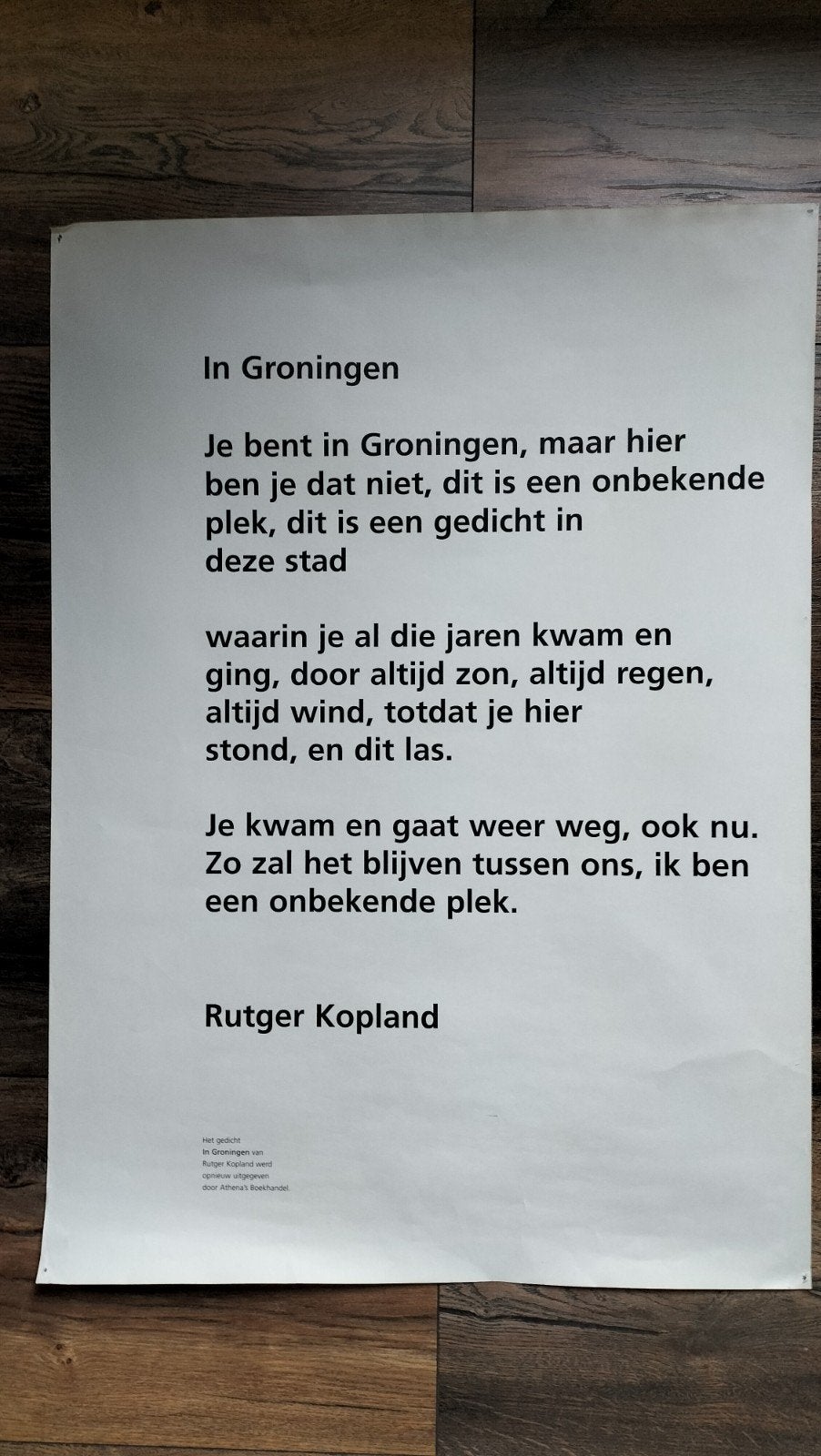 Gedicht poster "In Groningen" Rutger Kopland, Ophalen of Verzenden