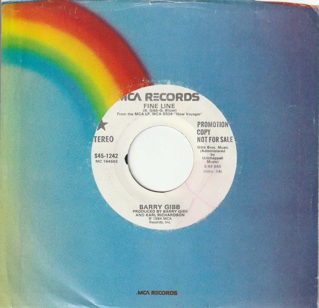 Bee Gees Barry Gibb Promo 7" vinyl single: Fine Line, Gebruikt, 7 inch, Originele persing, Ophalen of Verzenden