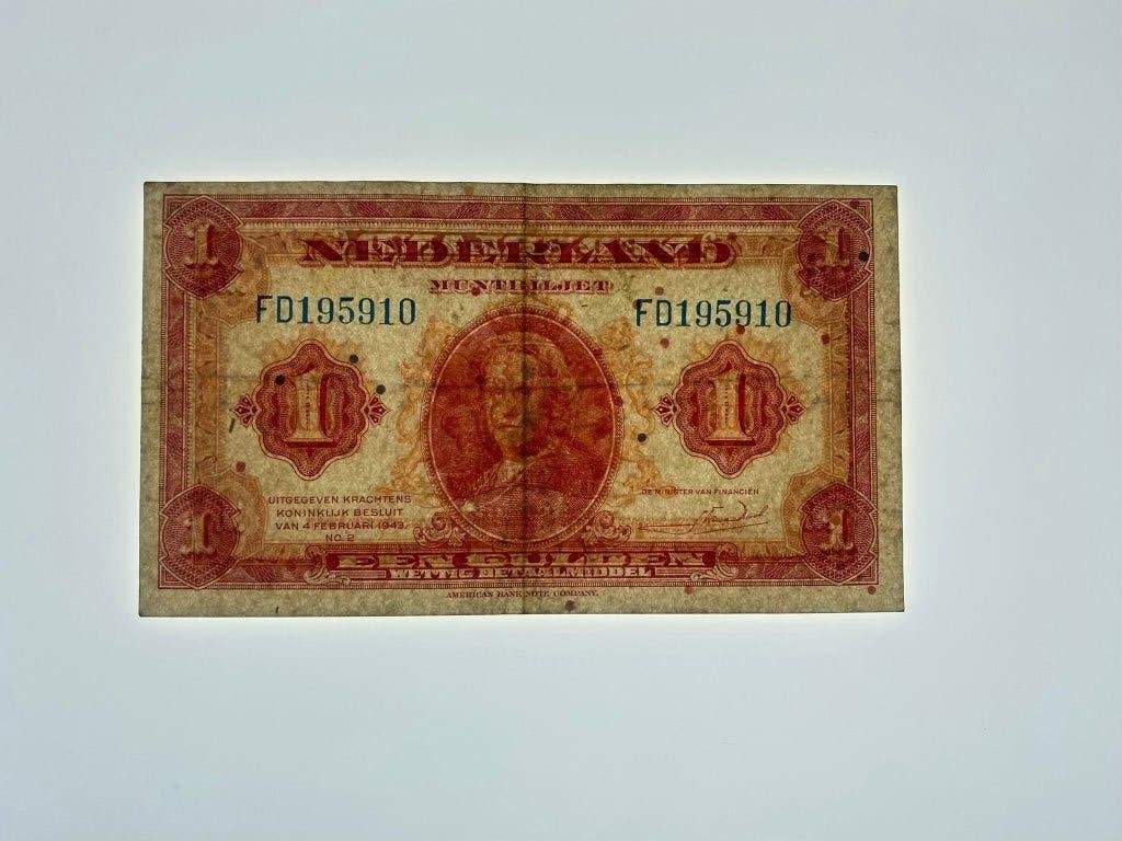 set 2x - 1 gulden muntbiljet 1943 & 1945 Koningin Wilhelmina, Ophalen of Verzenden, 1 gulden, Setje