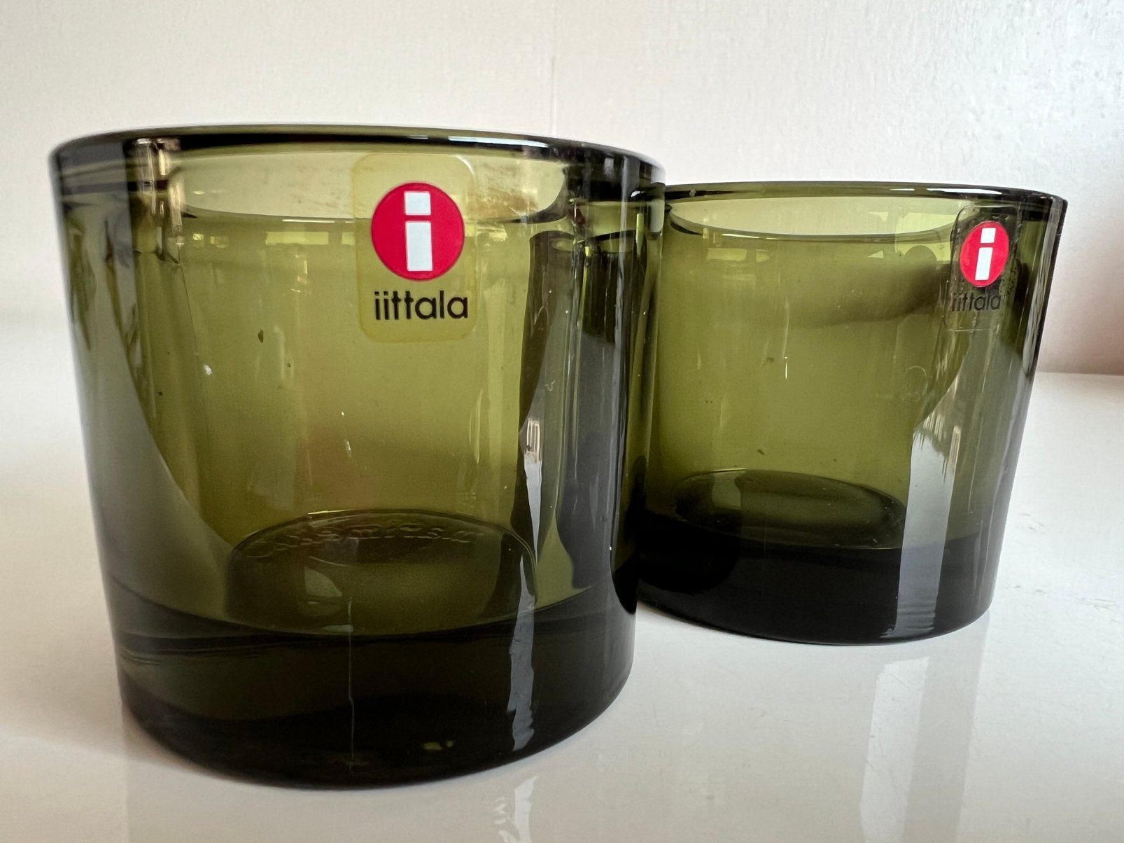 2 Iittala KIVI Marimekko Waxinelichthouder~Mosgroen 2012, Waxinelichthouder, Ophalen of Verzenden, Iittala, Glas