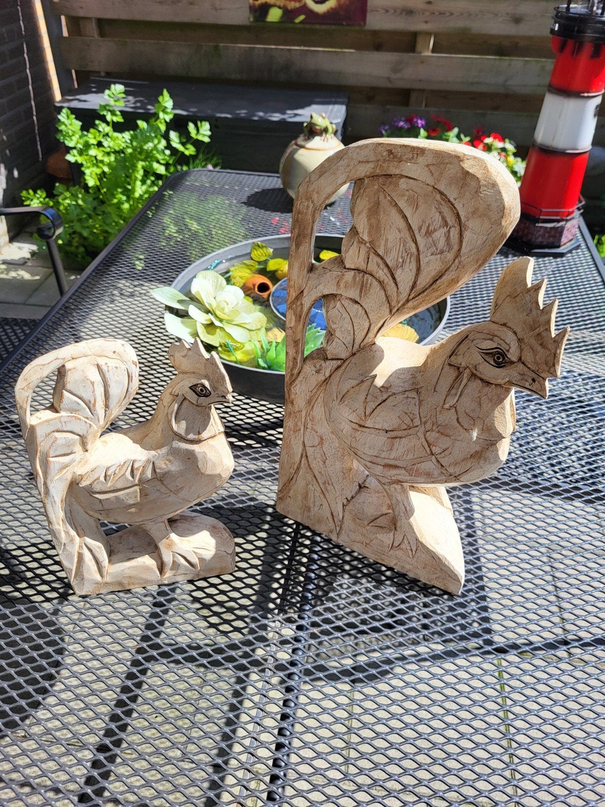 2 Super mooie grote houten haantjes mooi houtsnijwerk, Ophalen of Verzenden, Zo goed als nieuw