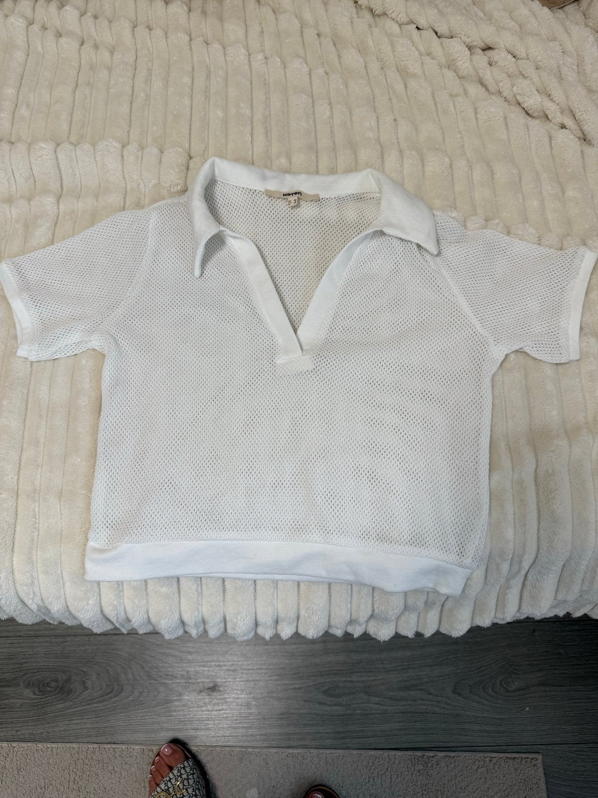 Witte Koton Mesh Polo Top - Maat S/M, Wit, Ophalen of Verzenden, Zo goed als nieuw, Korte mouw