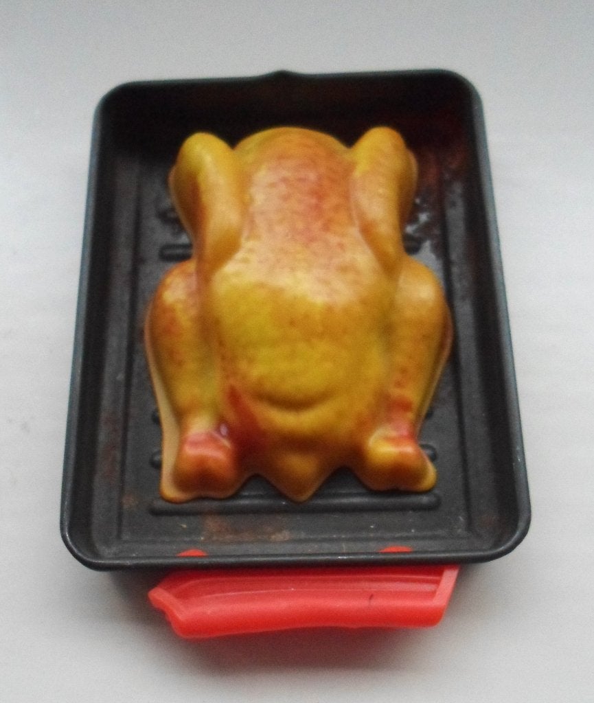 Braadslede /bakblik met kalkoen voor poppenhuis., Verzamelen, Ophalen of Verzenden, Gebruikt