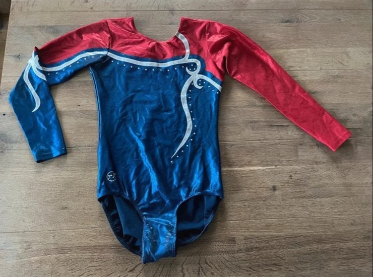 TT turnpakje gymnastiek maat S rood/blauw, Overige typen, Ophalen of Verzenden, Maat 36 (S), Gedragen