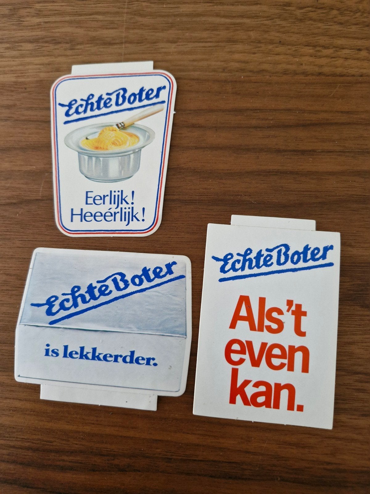 9019 Vintage 'Echte Boter' Stickers - Set van 3, Ophalen of Verzenden, Gebruikt, Overige typen