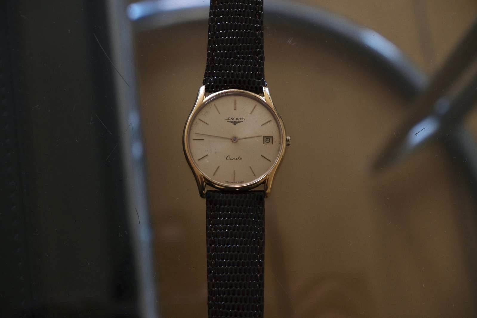 Longines Quartz Date ref. L974.2 serviced, Ophalen of Verzenden, Goud, Overige merken, 1960 of later