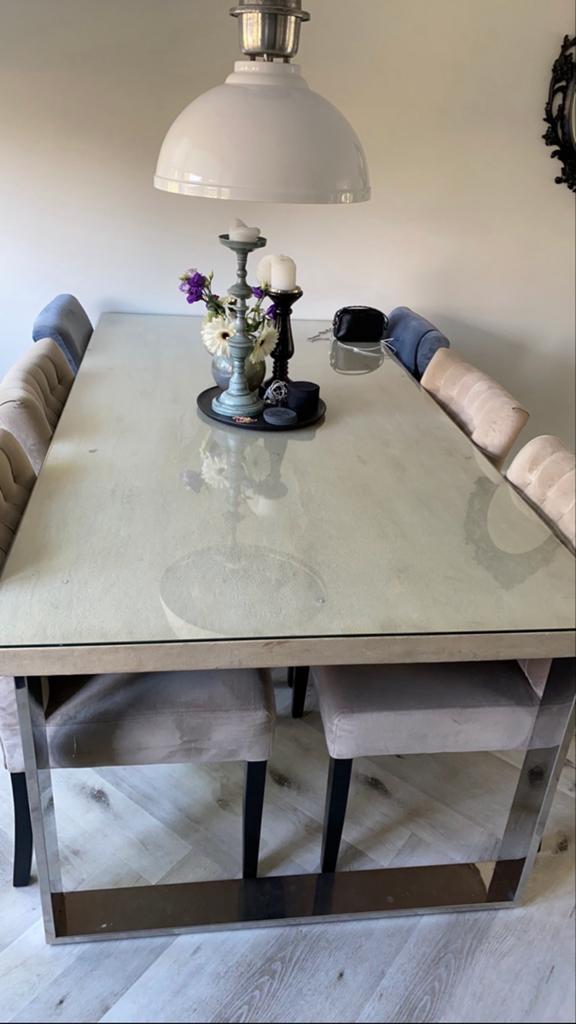 Rofra eettafel steen look met glasplaat 100x200 cm, Huis en Inrichting, Tafels | Eettafels, Ophalen, Gebruikt, 100 tot 150 cm