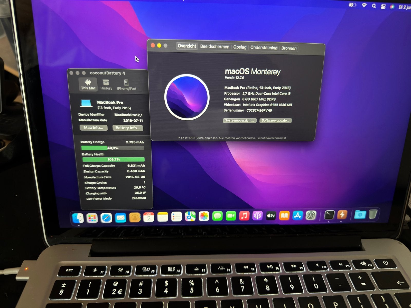 MacBook Pro (Retina, 13-inch, Early 2015) - 8GB RAM, Computers en Software, Apple Macbooks, MacBook Pro, 2 tot 3 Ghz, Qwerty, 8 GB
