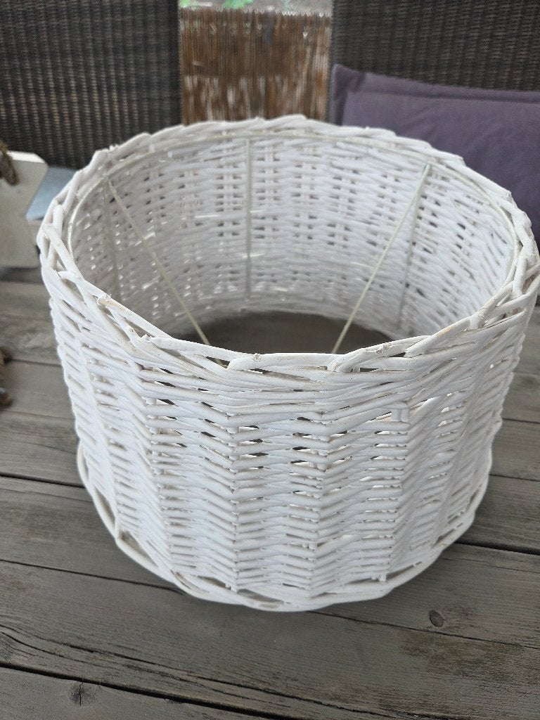 Witte rieten lamp, Ophalen, 20 cm, Tafellamp, Natuurlijk materiaal