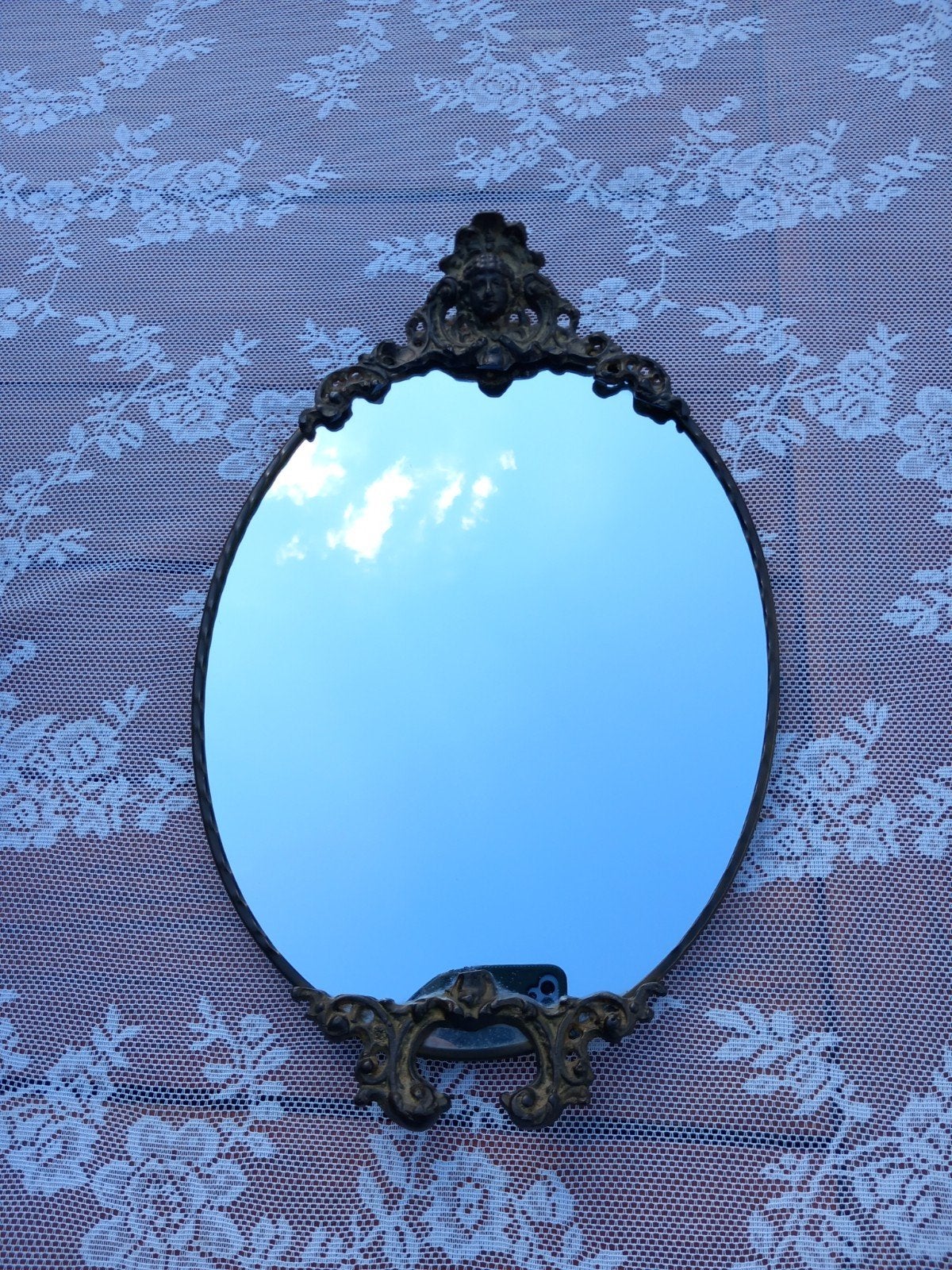 Zeer mooie brocante vintage ovale spiegel, Ophalen of Verzenden, Ovaal, Minder dan 50 cm, Minder dan 100 cm